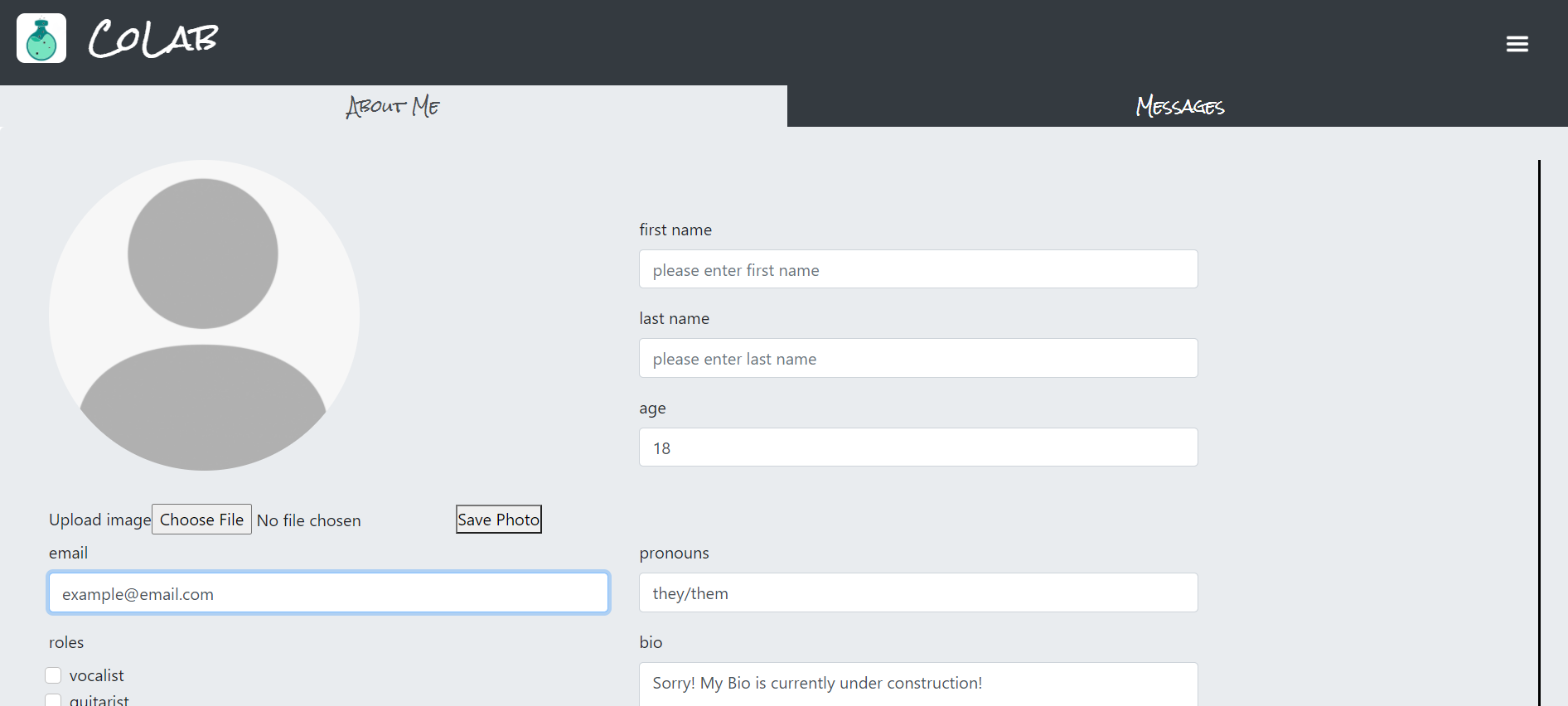 Form to create a profile